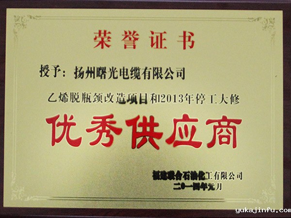 福建联合石化2013优秀供应商授牌